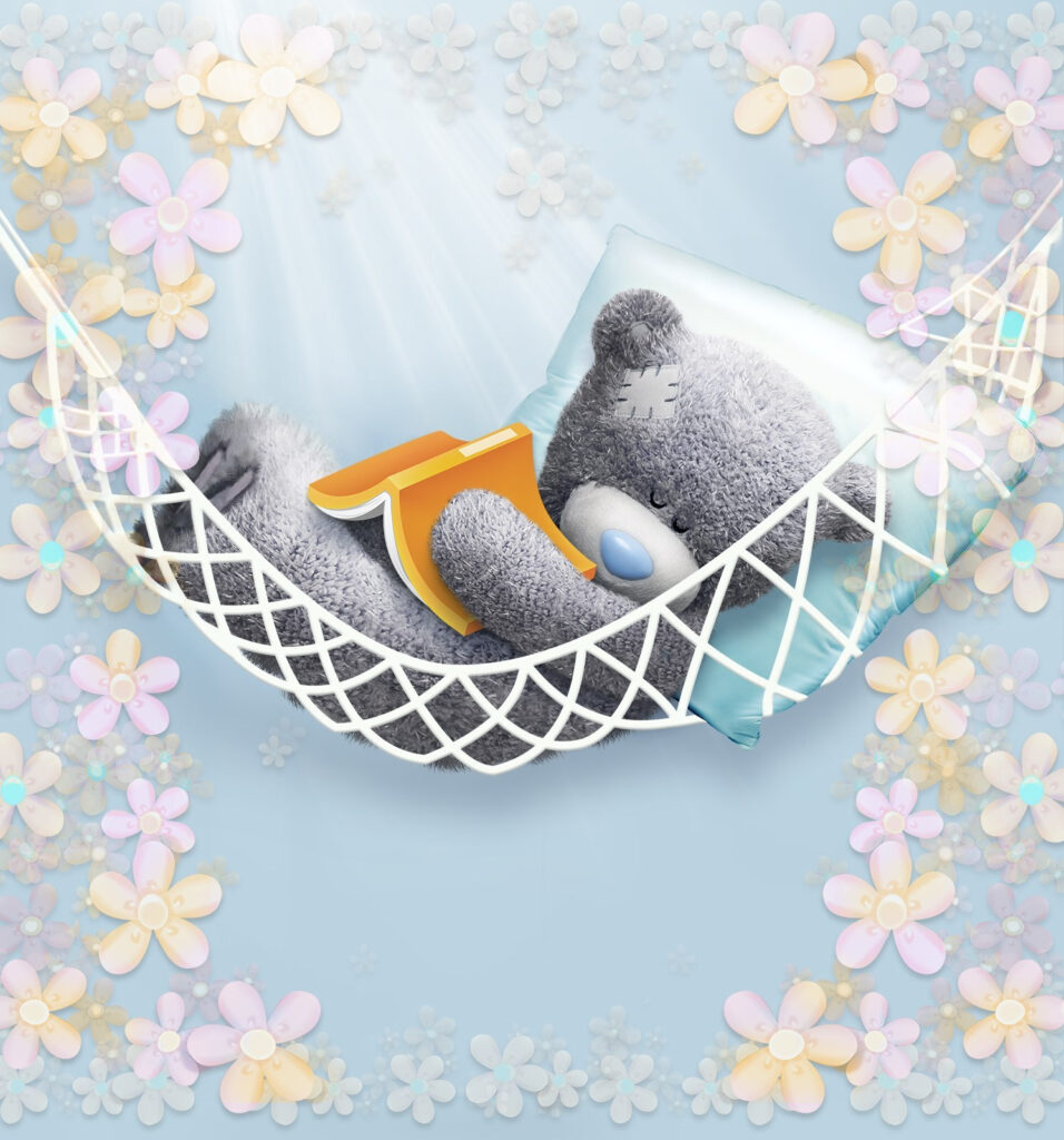 Teddybär schlafend in einer Hängematte Teddybär schlafend in einer Hängematte