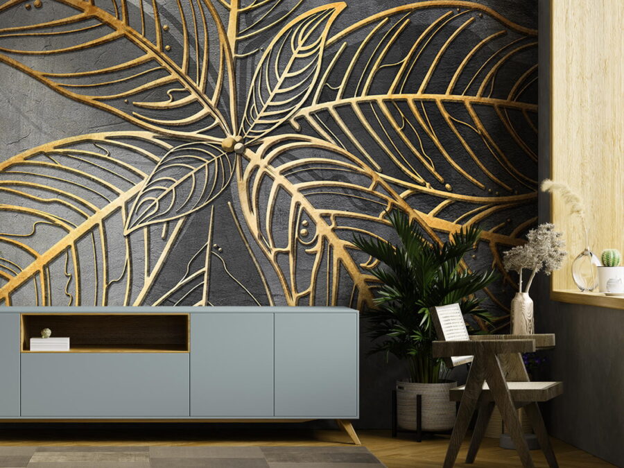 Fototapeten Kunstvolles Design aus verschlungenen Blättern. – Bild 2