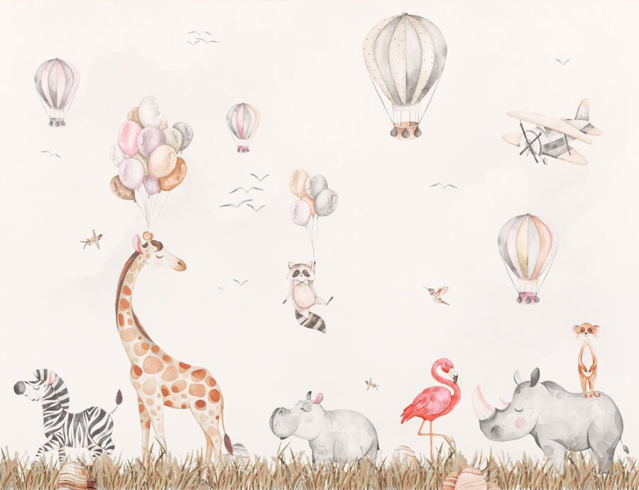 Fototapete mit Tieren und Heißluftballons
