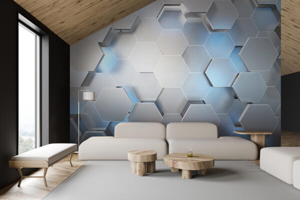 White hexagons with blue lights White hexagons with blue lights