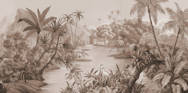 A river with zebras and mountains