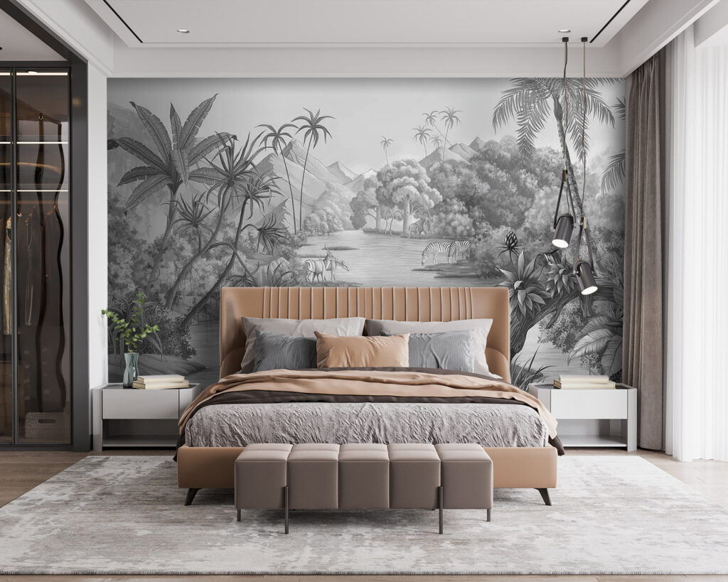 River with zebras and mountains River with zebras and mountains