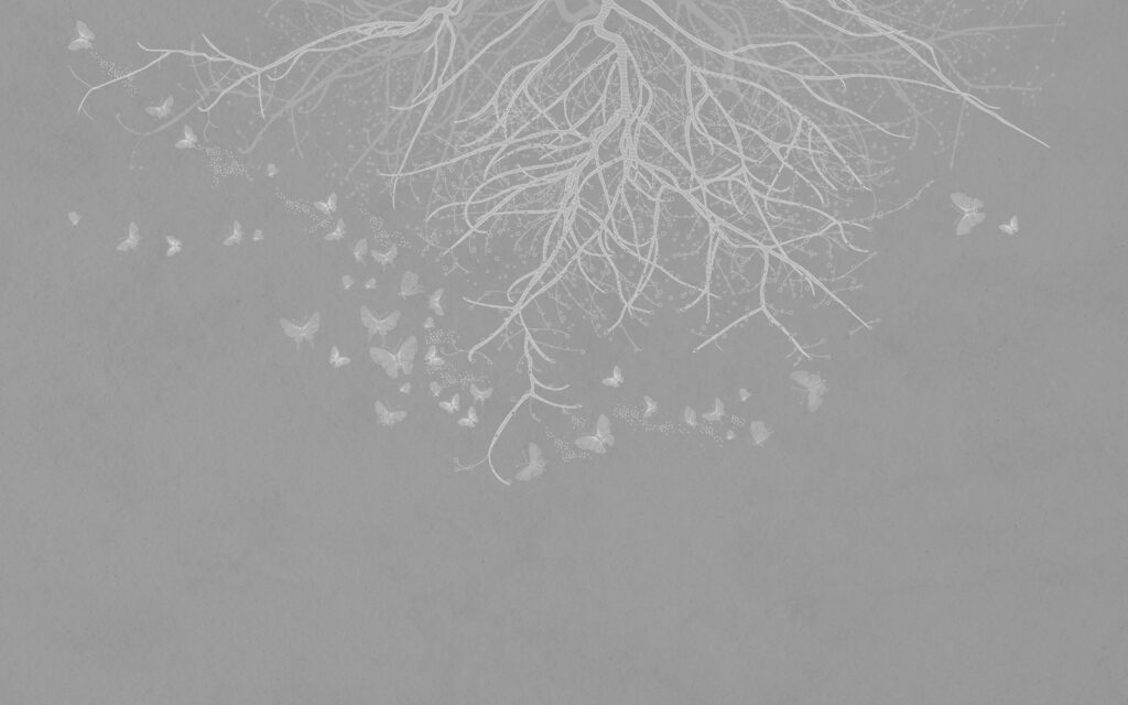 Baum mit fliegenden Schmetterlingen Baum mit fliegenden Schmetterlingen