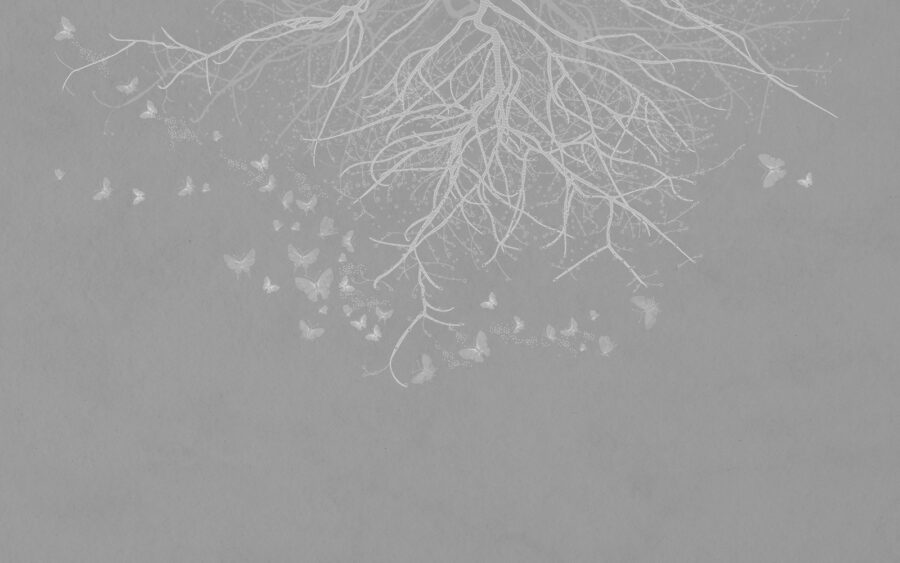 Baum mit fliegenden Schmetterlingen