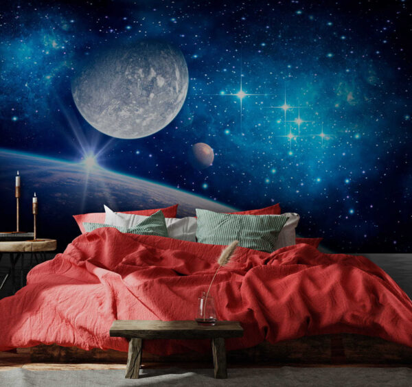 Planet und Mond im Weltraum Planet und Mond im Weltraum