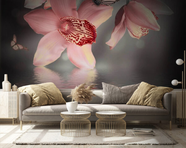 Fototapeten Fototapeten Rosa Orchideen und Schmetterlinge auf einem Zweig (Artikelnummer: u57697)