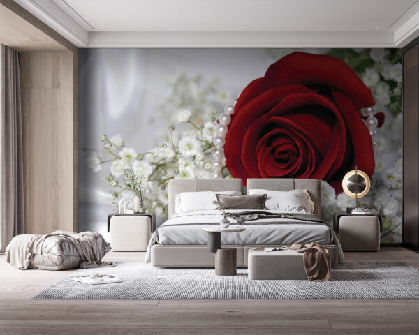 Rote Rose und weiße Blumen Rote Rose und weiße Blumen