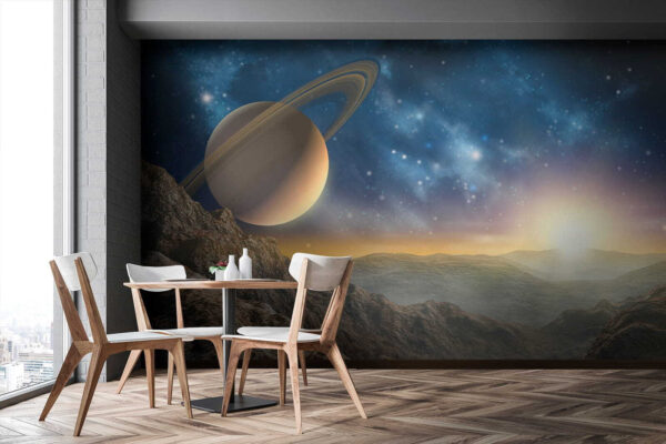 Planet mit Ringen am Himmel Planet mit Ringen am Himmel