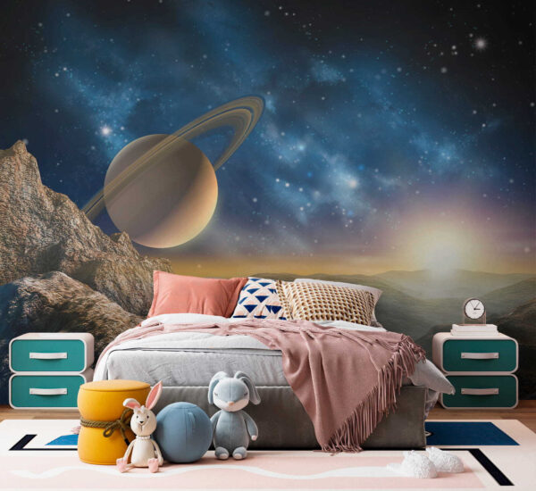 Planet mit Ringen am Himmel Planet mit Ringen am Himmel