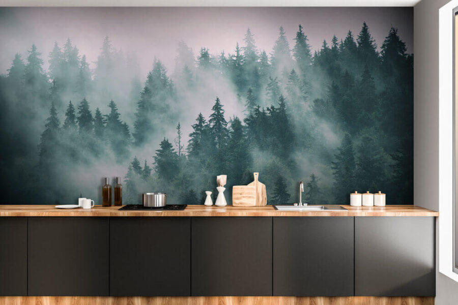 Nebliger Wald mit Bäumen Nebliger Wald mit Bäumen