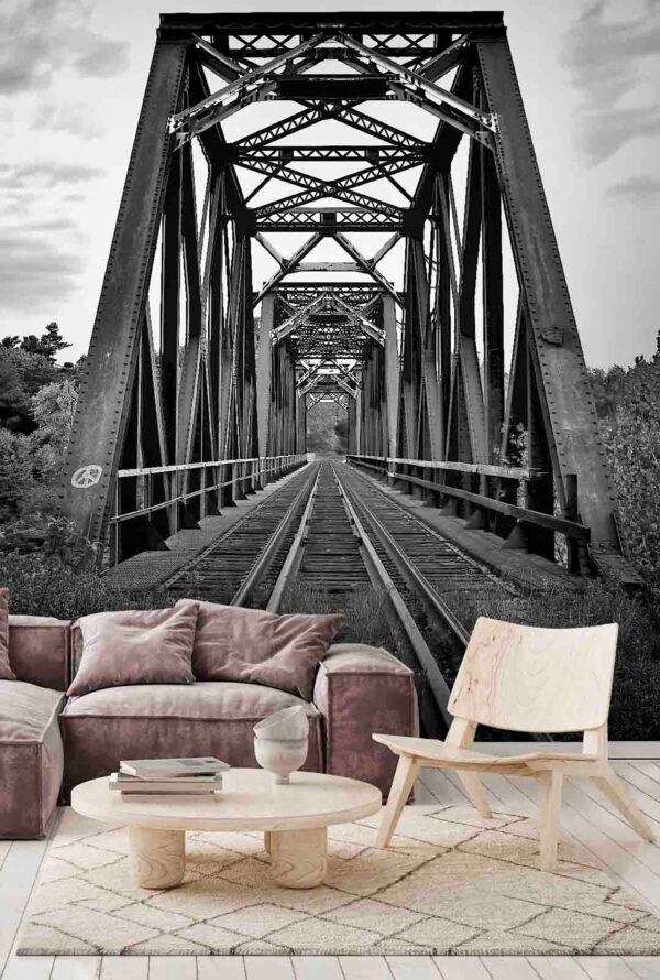 Fototapeten Fototapeten Zuggleise, die durch eine Brücke führen (Artikelnummer: u54737)