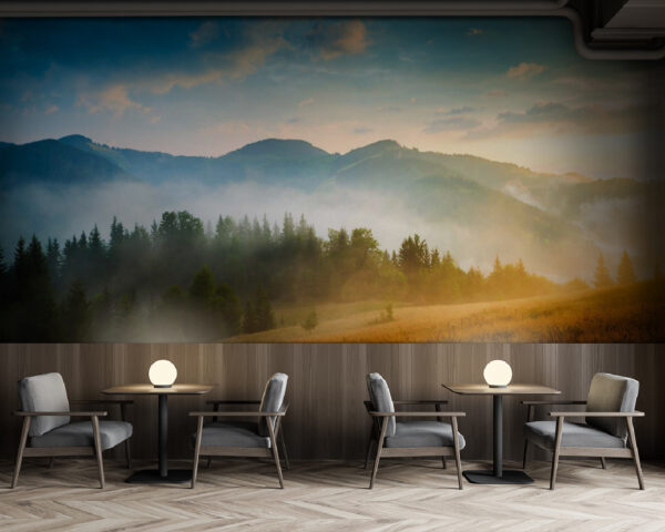 Landschaft mit Bäumen und Bergen Landschaft mit Bäumen und Bergen