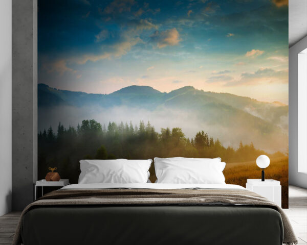 Landschaft mit Bäumen und Bergen Landschaft mit Bäumen und Bergen