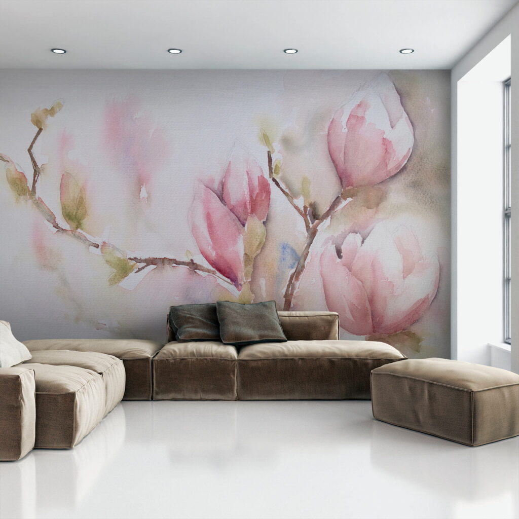 Watercolor painting of pink flowers