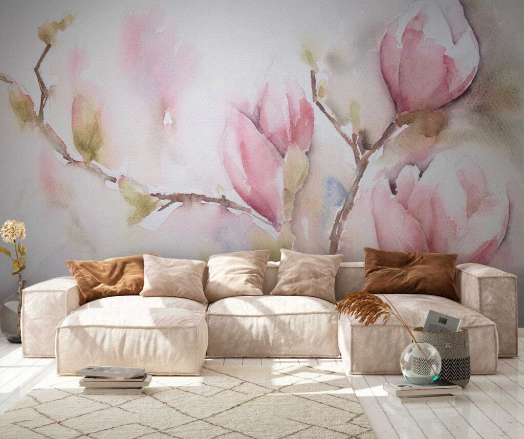 Watercolor painting of pink flowers