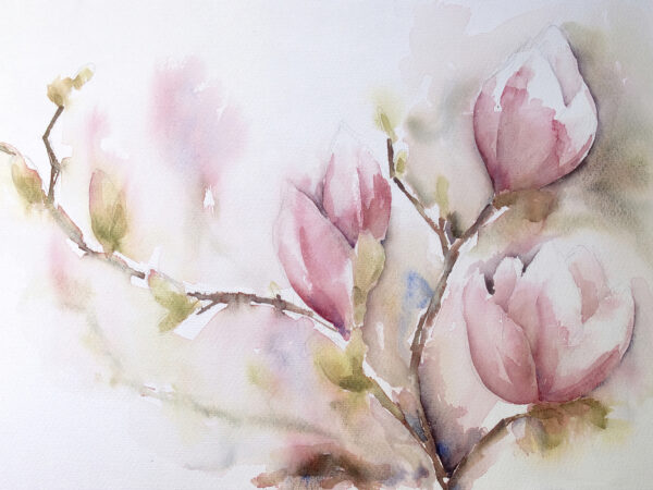 Aquarellmalerei von rosa Blumen Aquarellmalerei von rosa Blumen