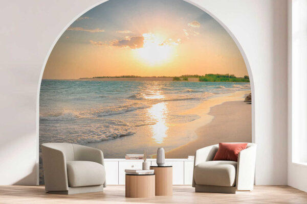 Strand mit Wellen und Sonnenuntergang Strand mit Wellen und Sonnenuntergang