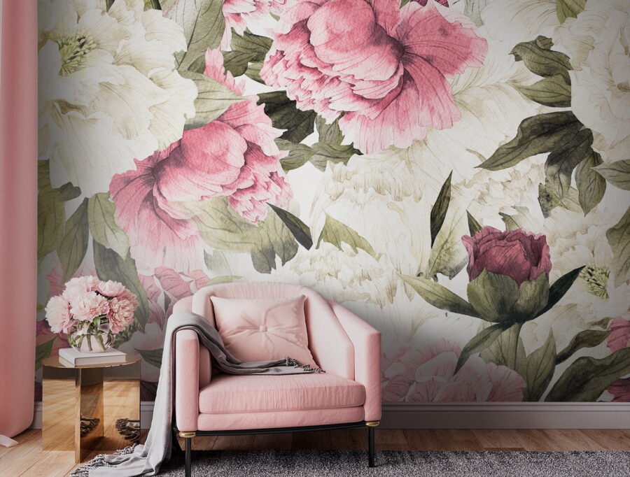 Muster aus rosa und weißen Blumen