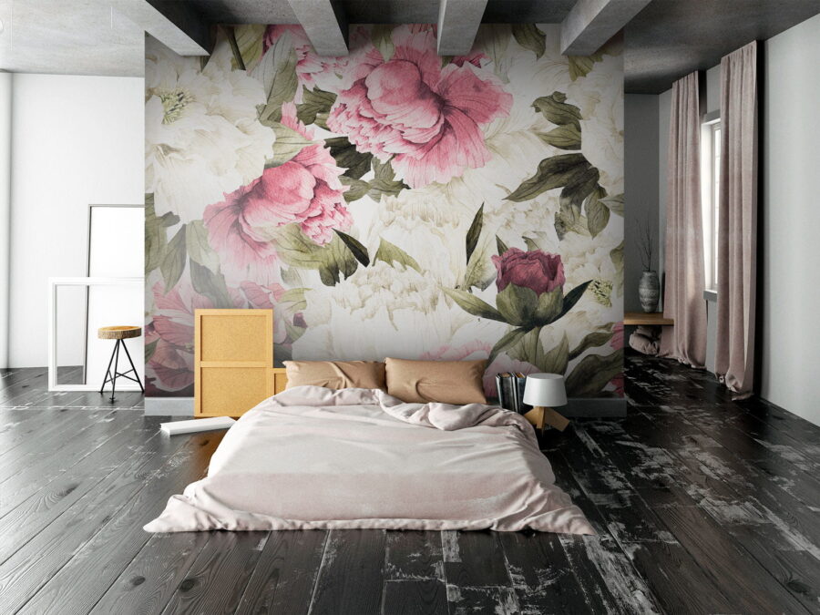 Muster aus rosa und weißen Blumen