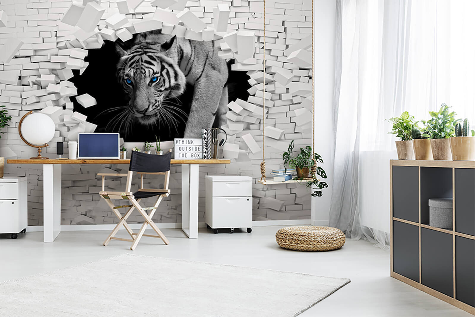 Tiger coming through a hole in a wall Tiger coming through a hole in a wall