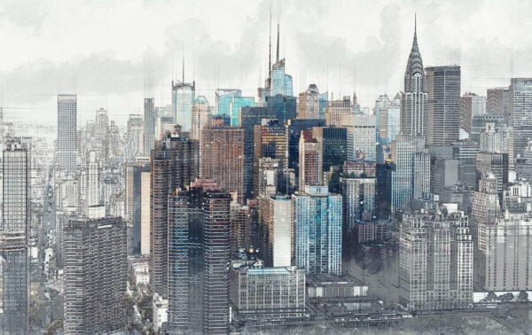 Skyline der Stadt mit vielen hohen Gebäuden Skyline der Stadt mit vielen hohen Gebäuden