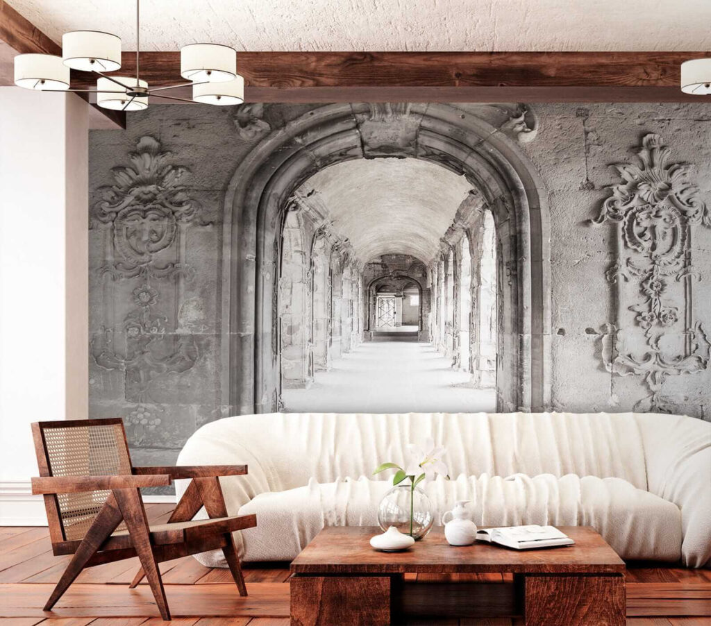 Stone archway with a stone wall