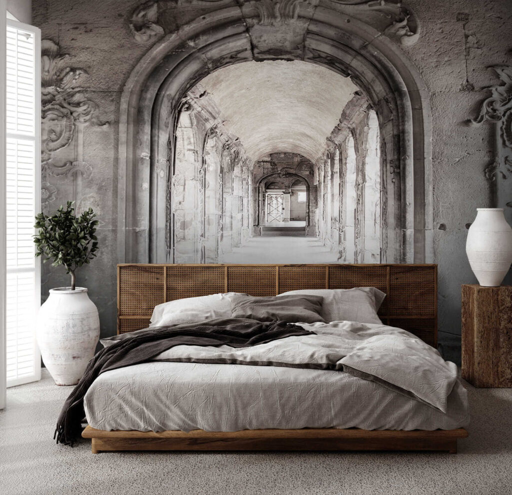 Stone archway with a stone wall