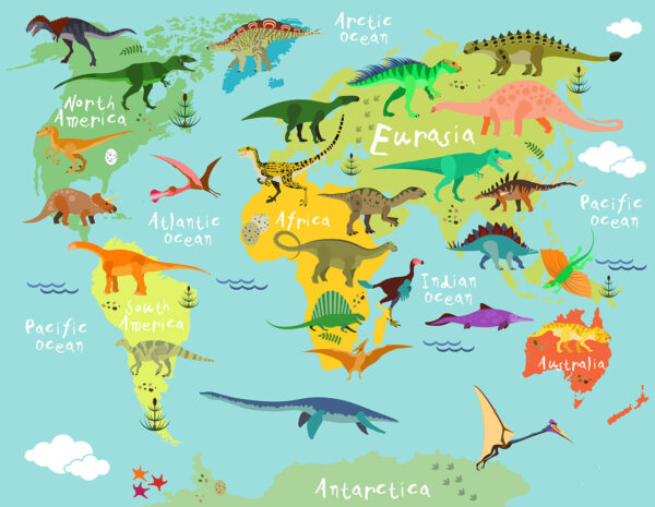 Karte der Dinosaurier mit weißem Text Karte der Dinosaurier mit weißem Text