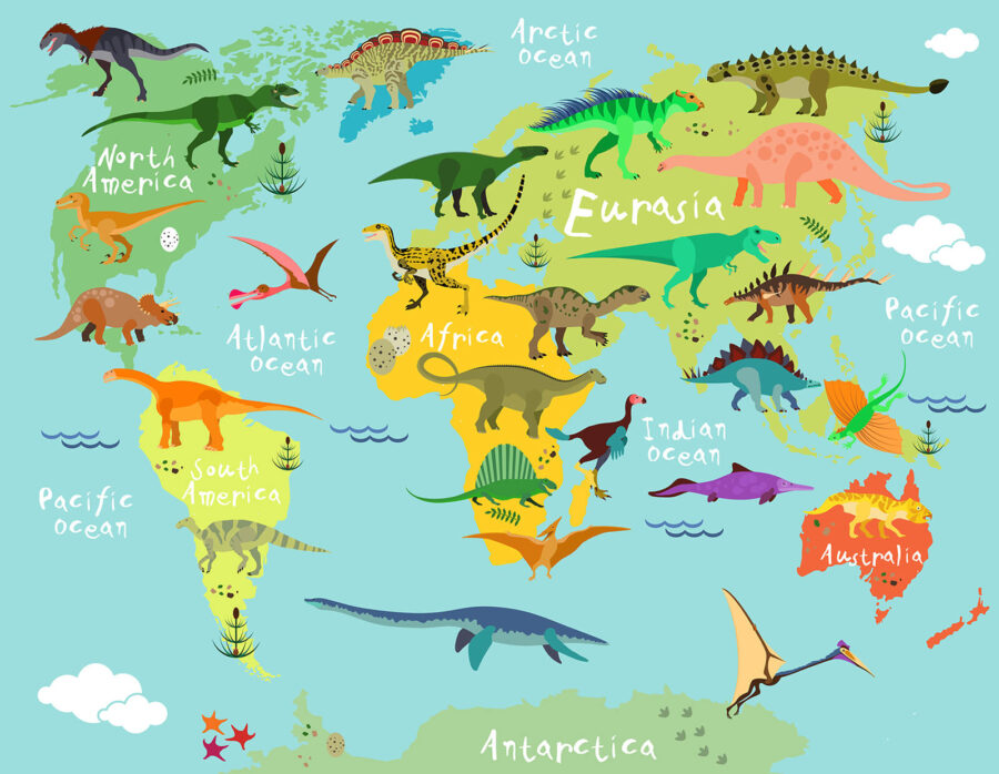 Karte der Dinosaurier mit weißem Text Karte der Dinosaurier mit weißem Text