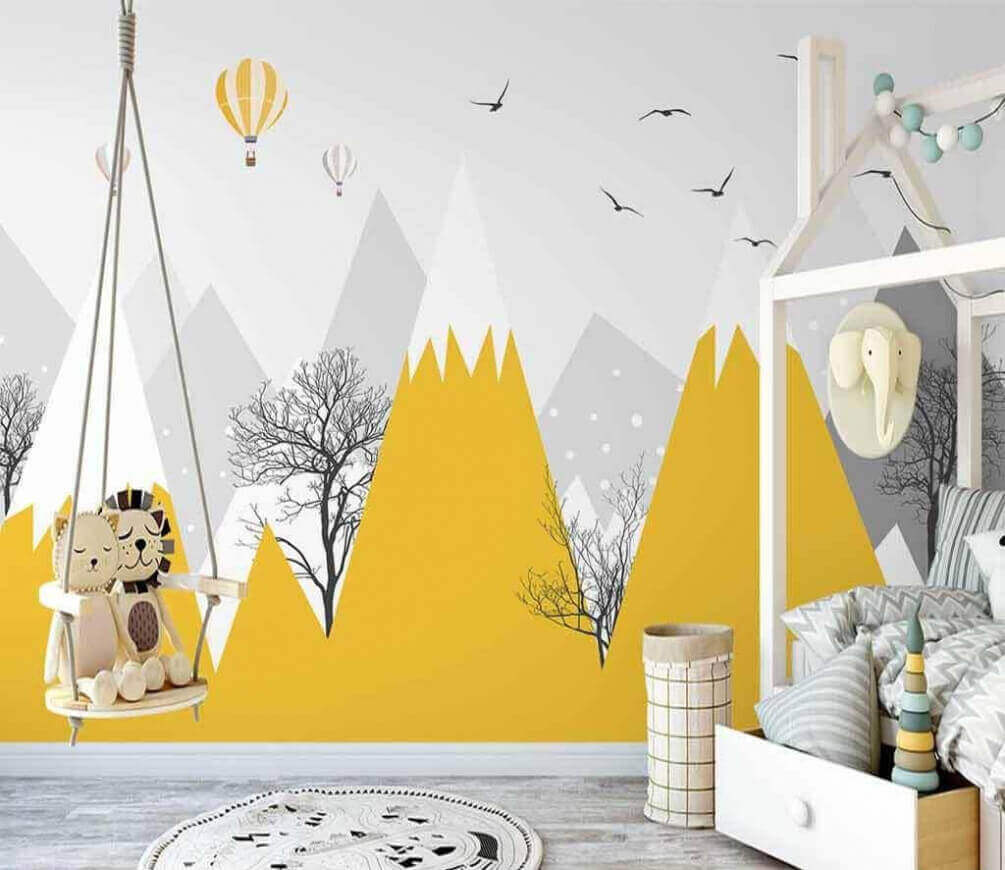 Gelbe Berge mit Bäumen und Vögeln u47807pir1m - Gelbe Berge mit Bäumen und Vögeln - tegory