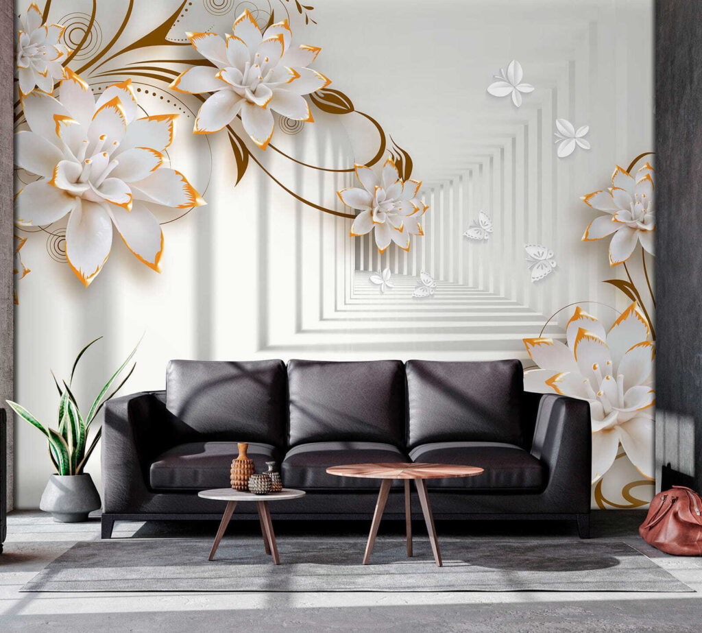 White and orange flowers on a white background White and orange flowers on a white background