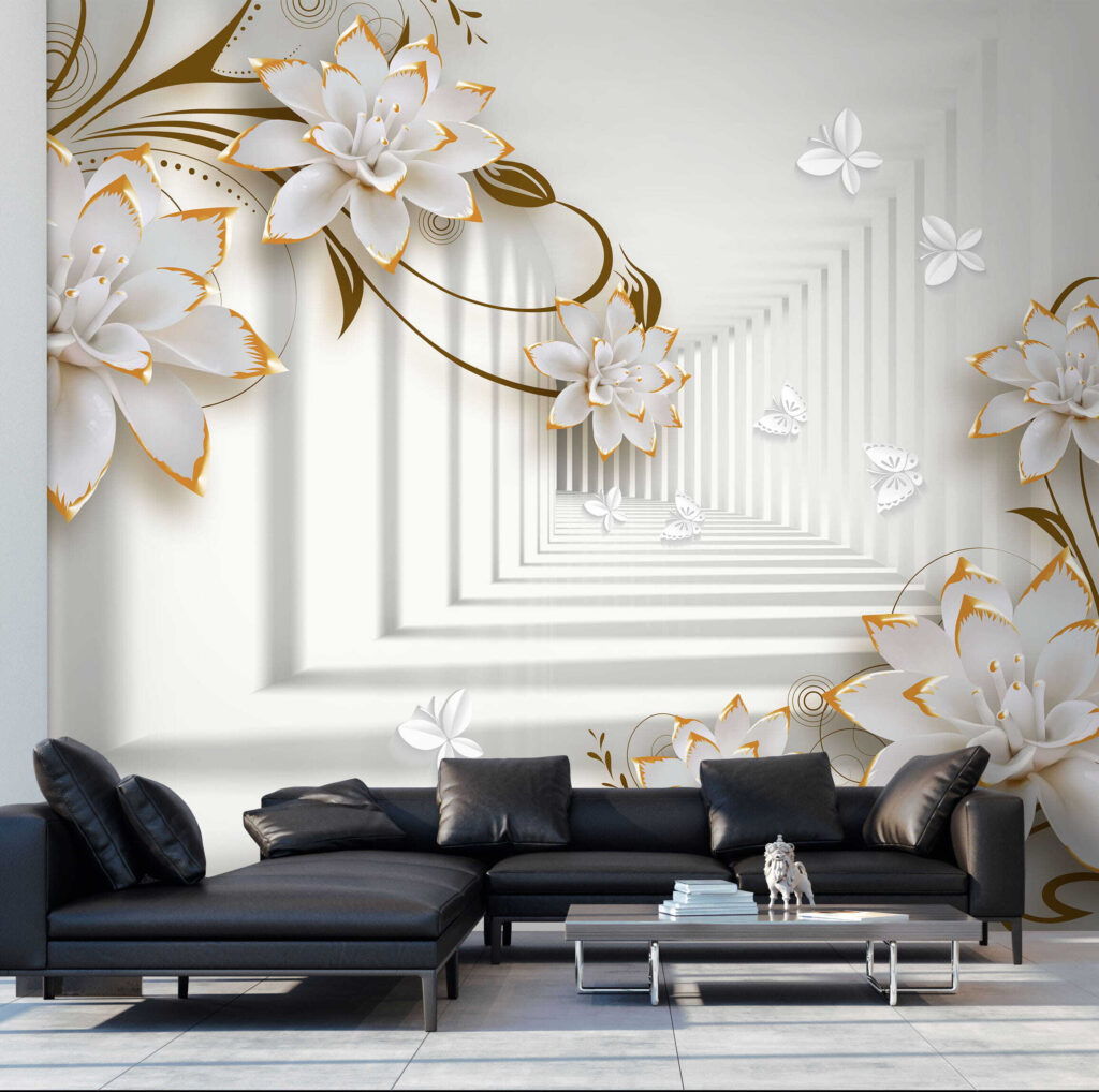 White and orange flowers on a white background White and orange flowers on a white background