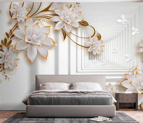 Weiße und orangefarbene Blumen auf einem weißen Hintergrund Weiße und orangefarbene Blumen auf einem weißen Hintergrund