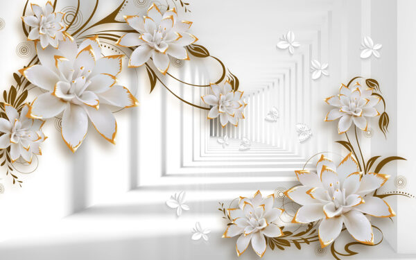 Weiße und orangefarbene Blumen auf einem weißen Hintergrund Weiße und orangefarbene Blumen auf einem weißen Hintergrund