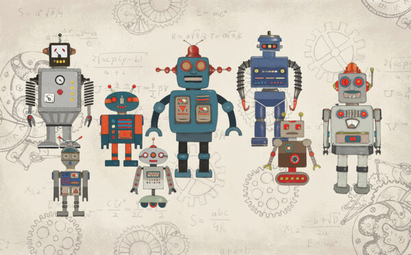 Gruppe von Robotern mit mathematischen Gleichungen Gruppe von Robotern mit mathematischen Gleichungen
