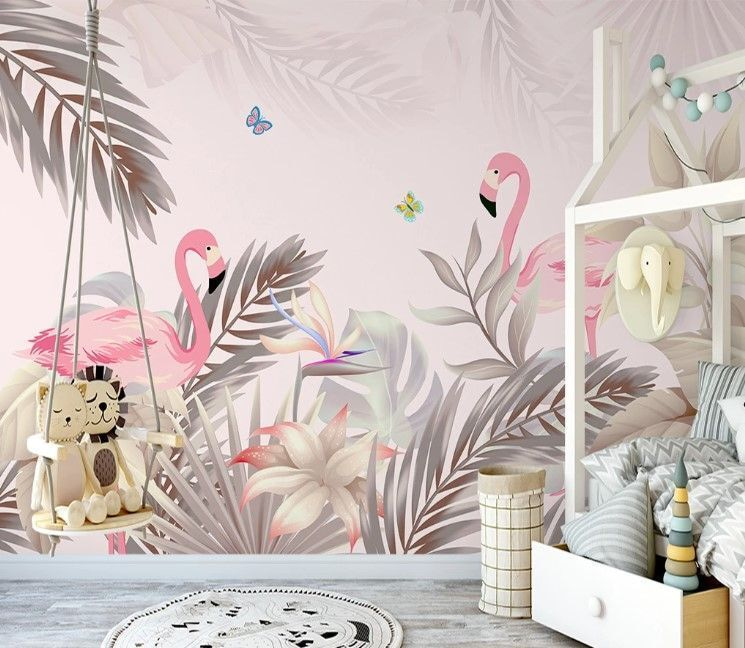 Pink flamingos and flowers Pink flamingos and flowers