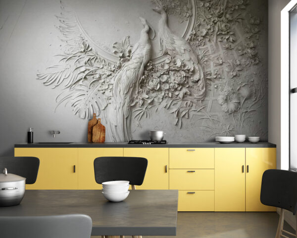 Weiße Wand mit ein paar Vögeln und Blumen Weiße Wand mit ein paar Vögeln und Blumen