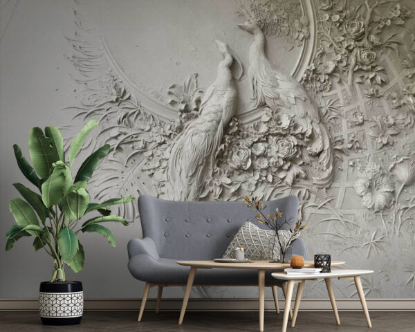 Weiße Wand mit ein paar Vögeln und Blumen Weiße Wand mit ein paar Vögeln und Blumen