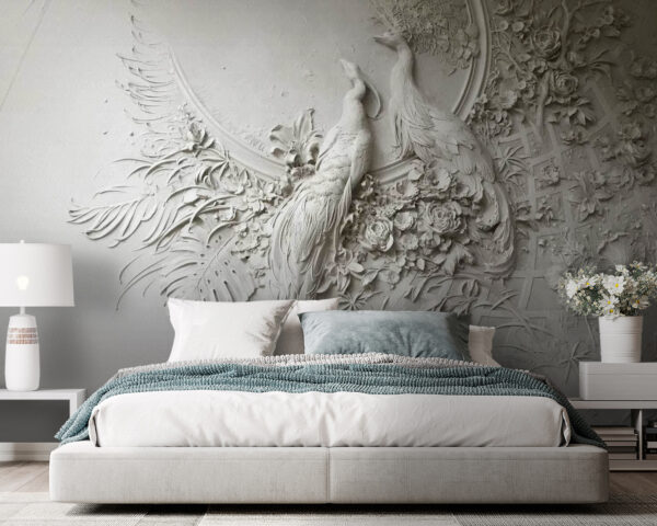 Weiße Wand mit ein paar Vögeln und Blumen Weiße Wand mit ein paar Vögeln und Blumen