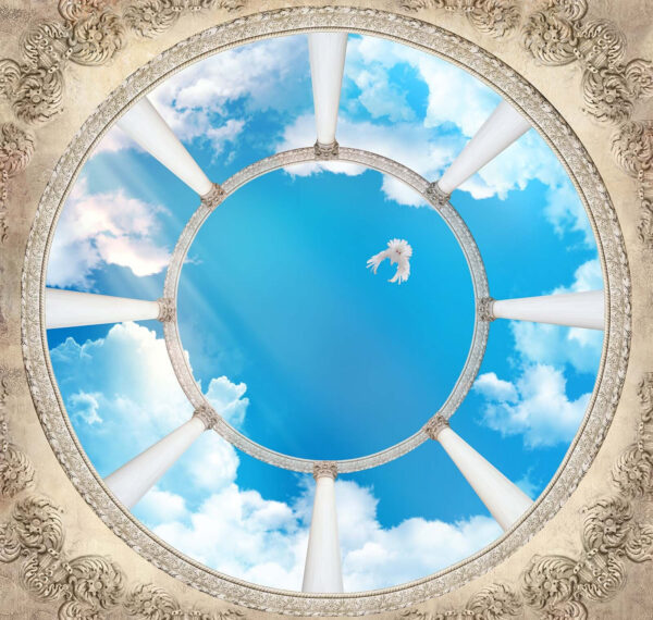 Kreisförmige Decke mit Säulen und einem Vogel, der durch den Himmel fliegt u44916p 600x570 - Kreisförmige Decke mit Säulen und einem Vogel, der durch den Himmel fliegt - tegory