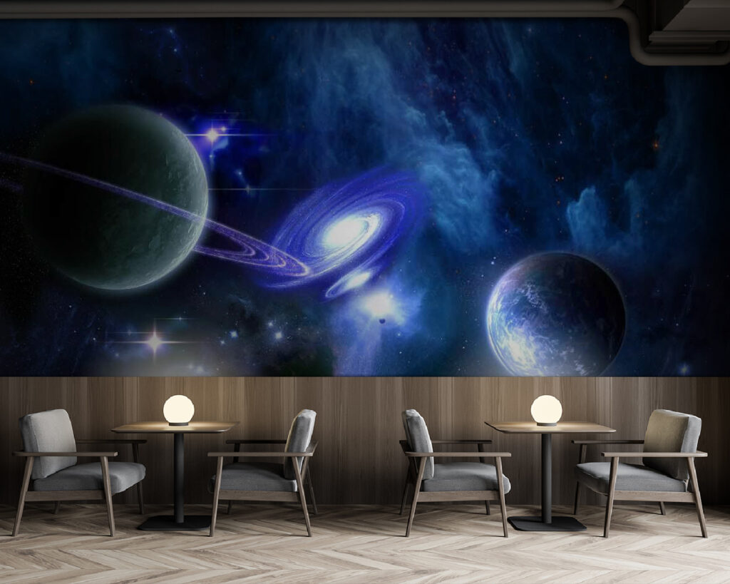 Planets in space with planets and stars