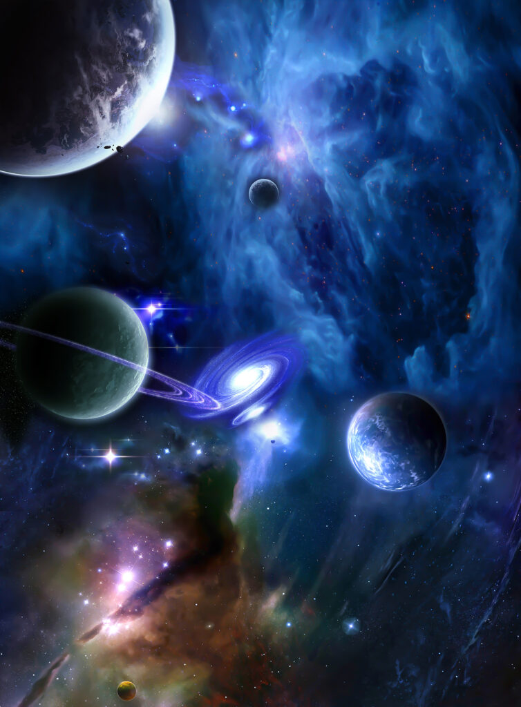 Planeten im Weltraum mit Planeten und Sternen Planeten im Weltraum mit Planeten und Sternen