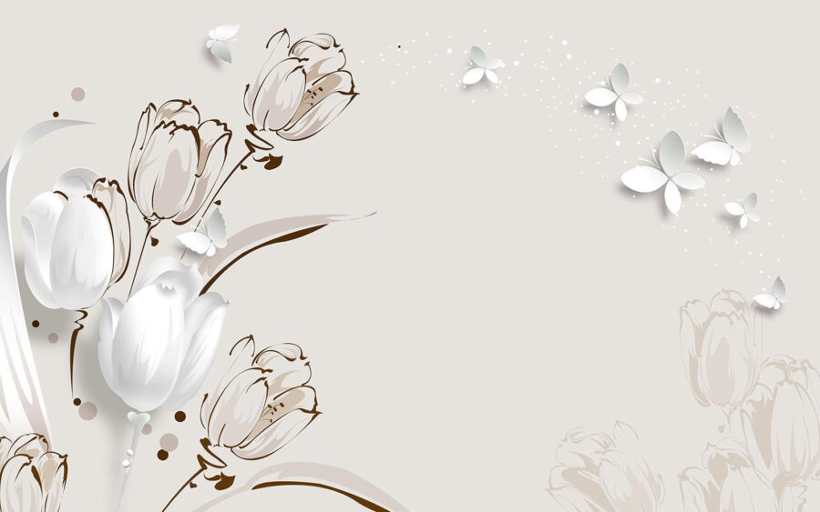 Weiße Tulpen und Schmetterlinge Weiße Tulpen und Schmetterlinge
