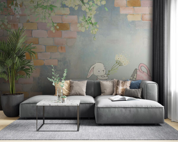 Cartoon Kaninchen und ein Haus mit Blumen Cartoon Kaninchen und ein Haus mit Blumen