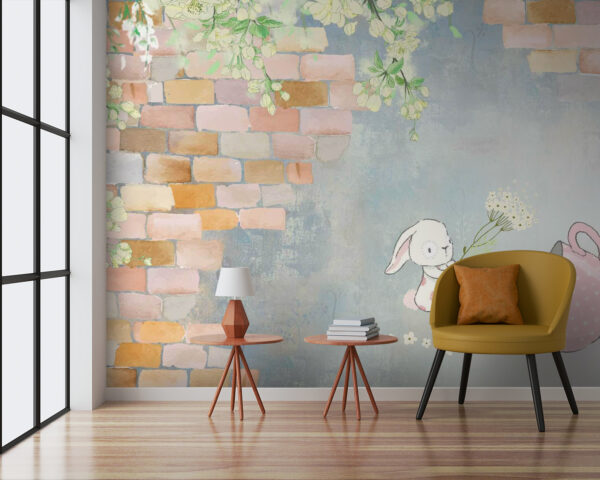 Cartoon Kaninchen und ein Haus mit Blumen Cartoon Kaninchen und ein Haus mit Blumen