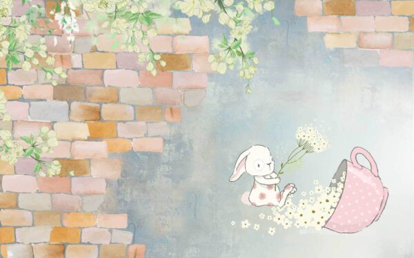 Cartoon Kaninchen und ein Haus mit Blumen Cartoon Kaninchen und ein Haus mit Blumen
