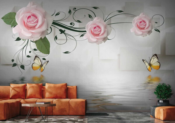 Schmetterling und Rosen über Wasser Schmetterling und Rosen über Wasser