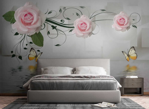 Schmetterling und Rosen über Wasser Schmetterling und Rosen über Wasser