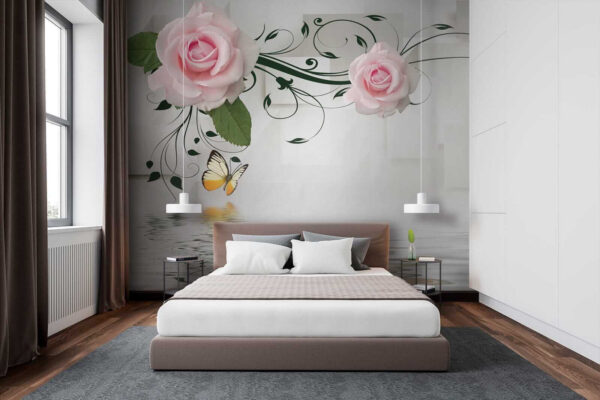Schmetterling und Rosen über Wasser Schmetterling und Rosen über Wasser