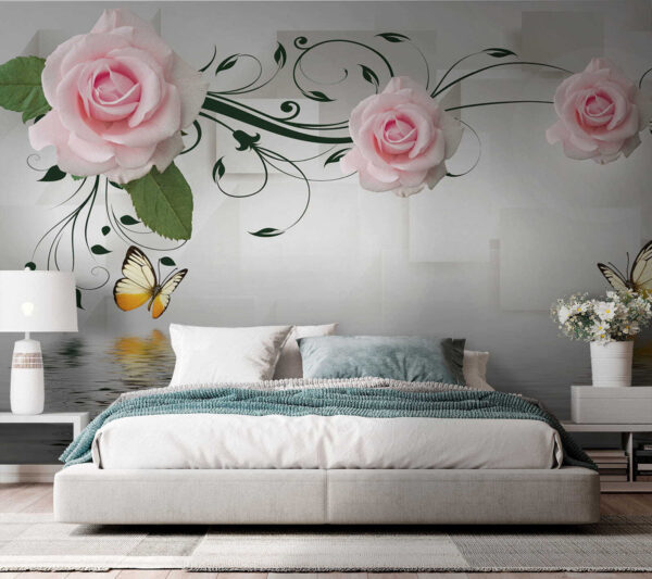 Schmetterling und Rosen über Wasser Schmetterling und Rosen über Wasser